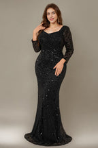 Curveins Plus Size V Neck Long Sleeve Sequin Floral Pattern Elegant Maxi Dress