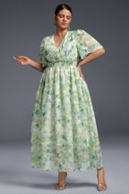 Curveins Plus Size V-Neck Floral Print Maxi Dress
