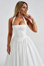 Curveins Plus Size Halter Neck Spaghetti Strap Sleeveless Puff Skirt Midi Dress
