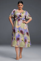 Curveins Plus Size V-Neck Double-Layered Ruffle Sleeve Maxi Dress