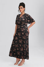 Curveins Plus Size Velvet Surplice Vintage Plain Maxi Dress
