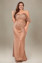 Curveins Plus Size Sequin Off The Shoulder Ruffle Formal Dress