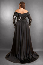 Curveins Plus Size Sparkling Sequin Off Shoulder Long Sleeve Elegant Party Maxi Dress