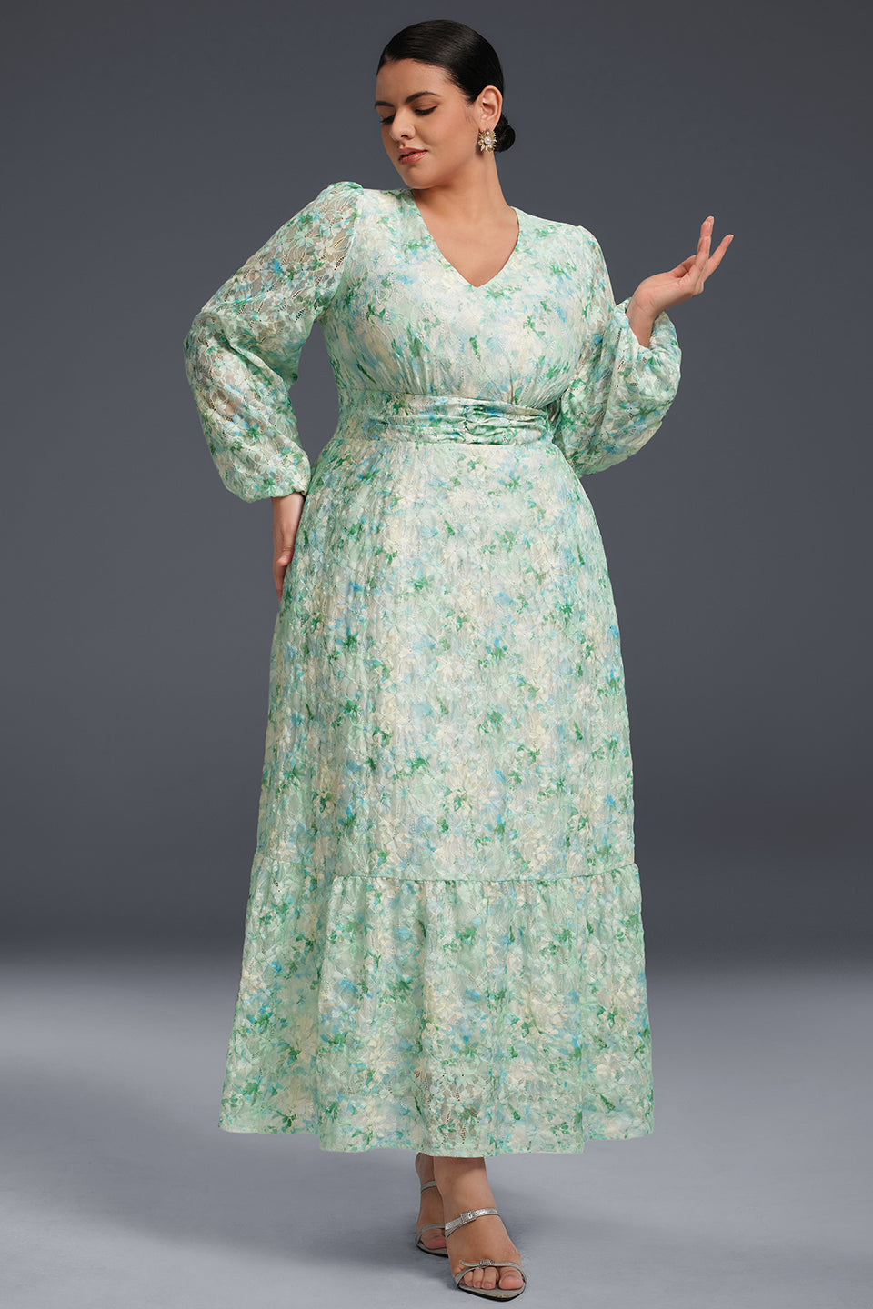 Curveins Plus Size V-Neck Floral Maxi Dress
