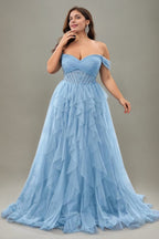 Curveins Plus Size Off Shoulder Sleeveless Mesh Panel Elegant Flowy Maxi Dress